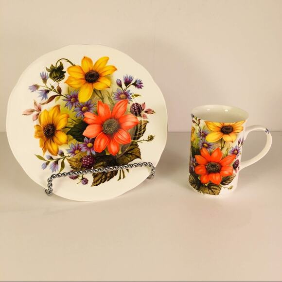 Daisy Flower Plate &Cup Set St George’s Bone China - Picture 1 of 5